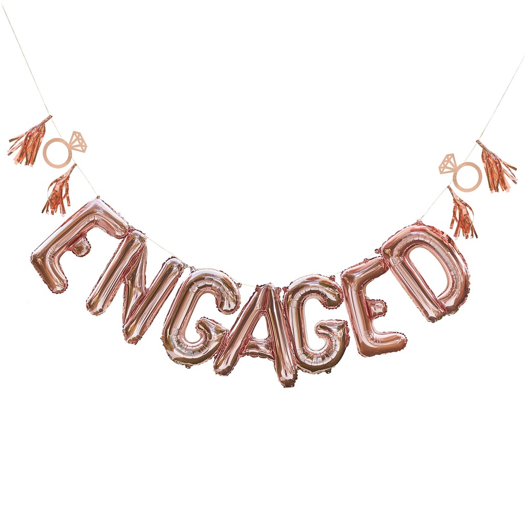 Rose Gold Engaged Foil Balloon Bunting – 7pk