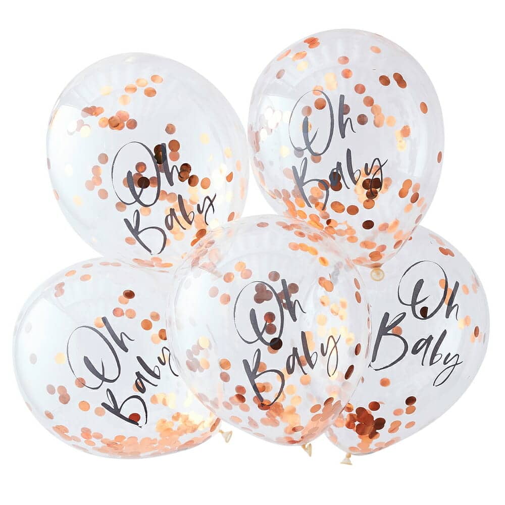 Rose Gold Oh Baby! Shower Confetti 12″ Latex Balloons – 5pk
