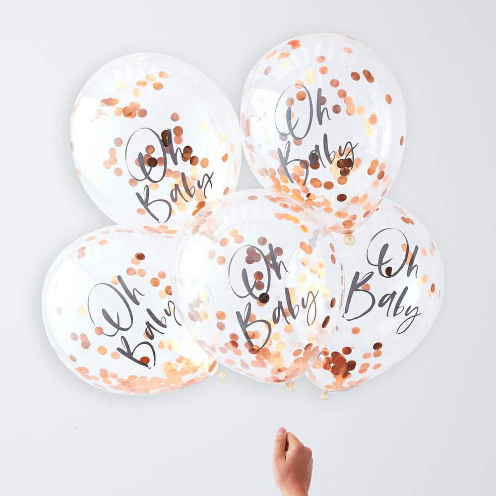 Rose Gold Oh Baby! Shower Confetti 12″ Latex Balloons – 5pk