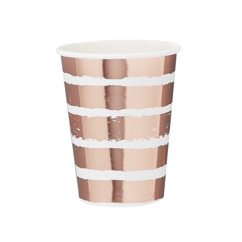 Rose Gold Striped Paper Cups 8pk (75x95mm)
