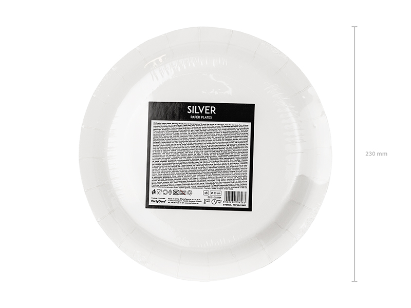 Round Plates, Silver, 23cm (1pkt / 6pc)