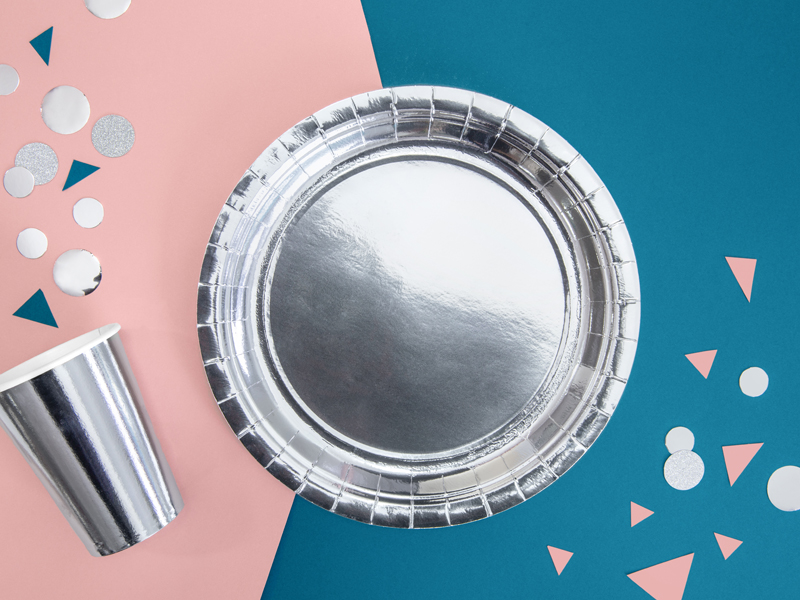 Round Plates, Silver, 23cm (1pkt / 6pc)