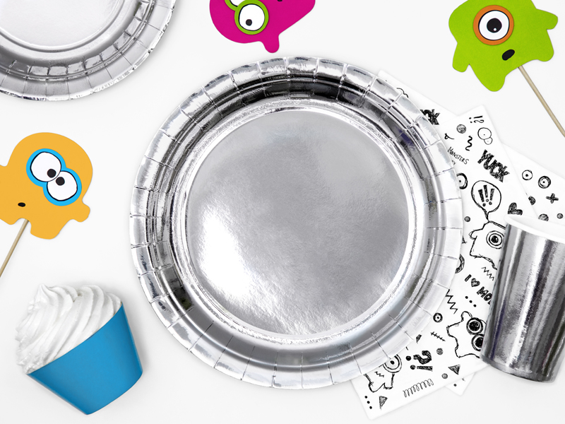 Round Plates, Silver, 23cm (1pkt / 6pc)