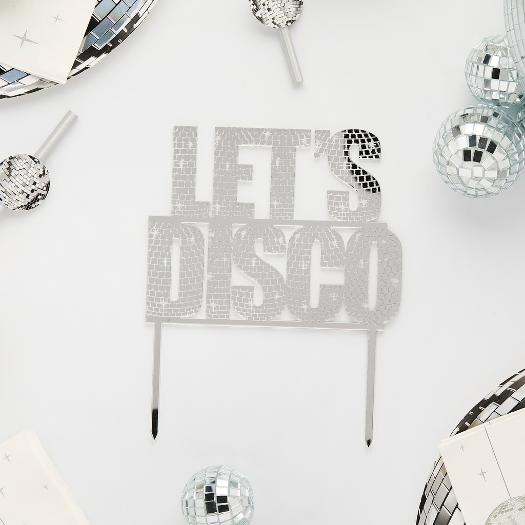Silver Let’s Disco Acrylic Cake Topper