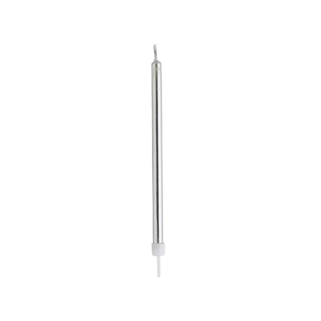 Silver Skinny Candles & Holders 95mm (12pk)