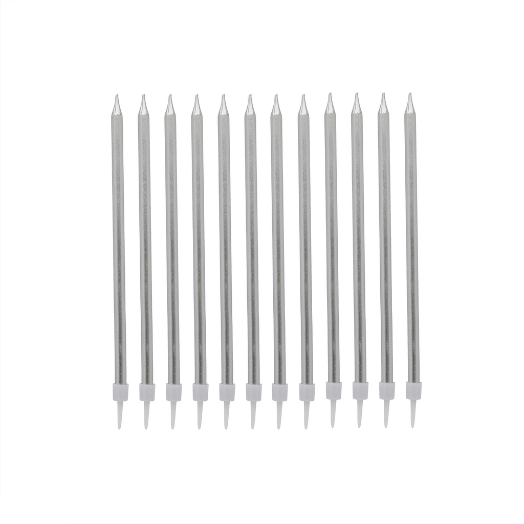 Silver Tall Skinny Wax Candles 12 Pack