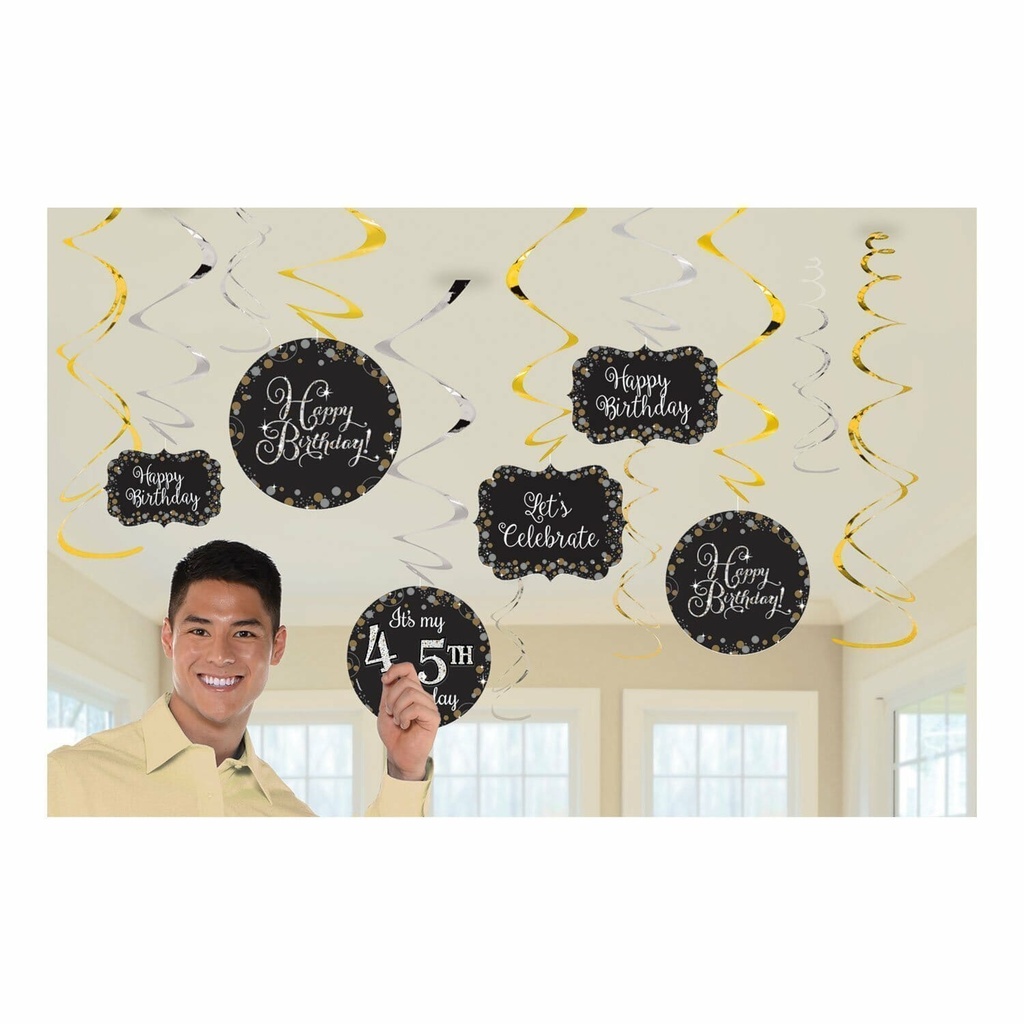 Sparkling Gold Celebration Add Any Age Swirl Decorations – 12pk