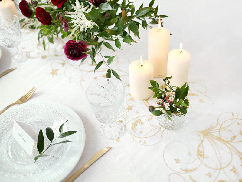 Table Runner – Printed Organza, Cream, 0.36 x 9M