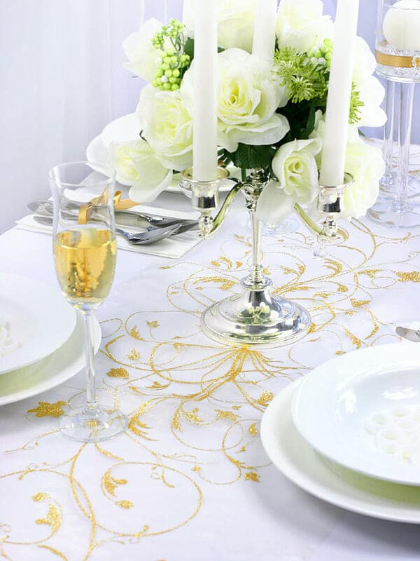 Table Runner – Printed Organza, Cream, 0.36 x 9M