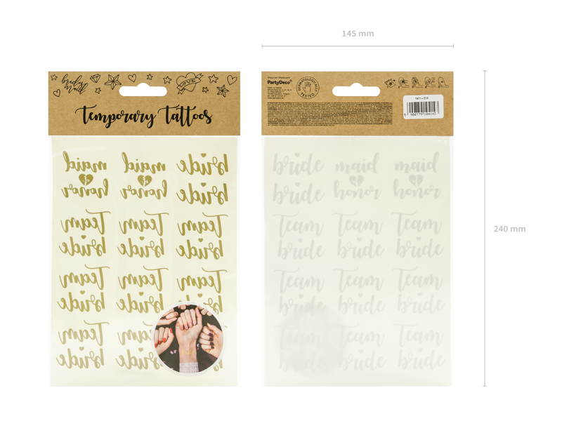 Temporary Tattoos Bachelorette Party, Gold (1pkt / 13pc)