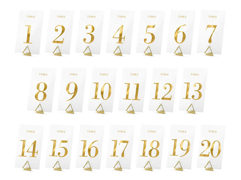Tranparent Table Numbers Gold 7x12cm (1pkt / 20pc)