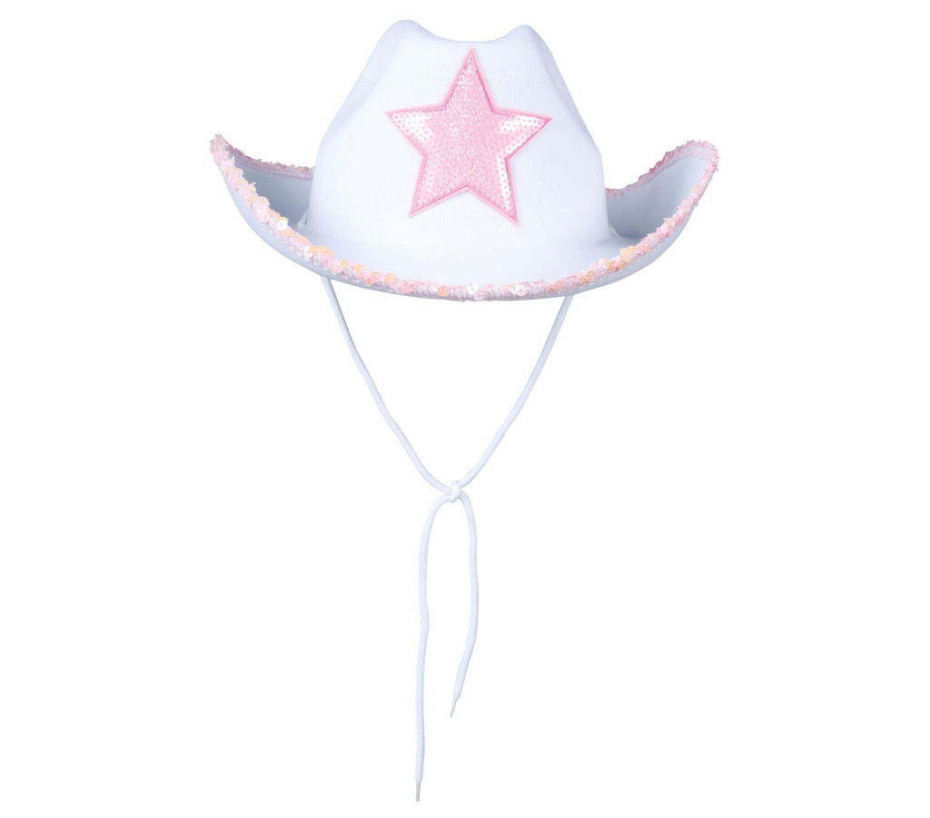 White & Pink Cowgirl / Cowboy Hat with Star – Adult One Size