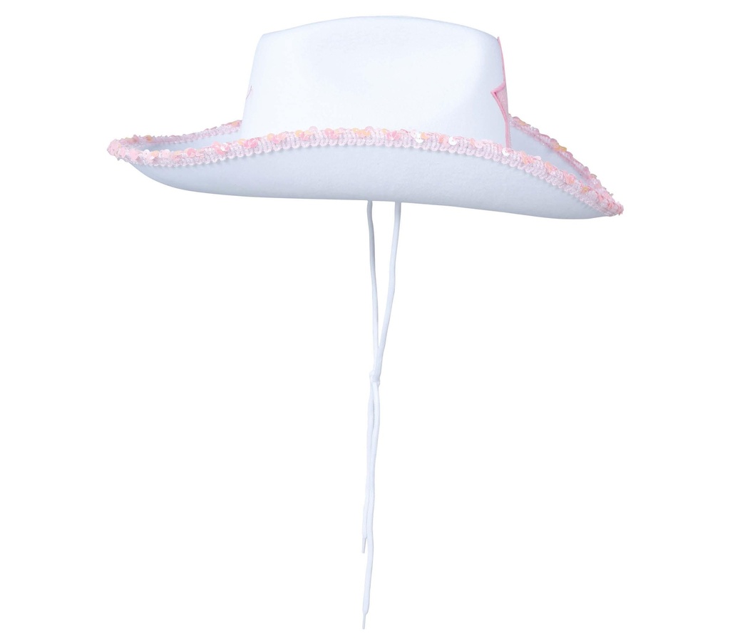 White & Pink Cowgirl / Cowboy Hat with Star – Adult One Size
