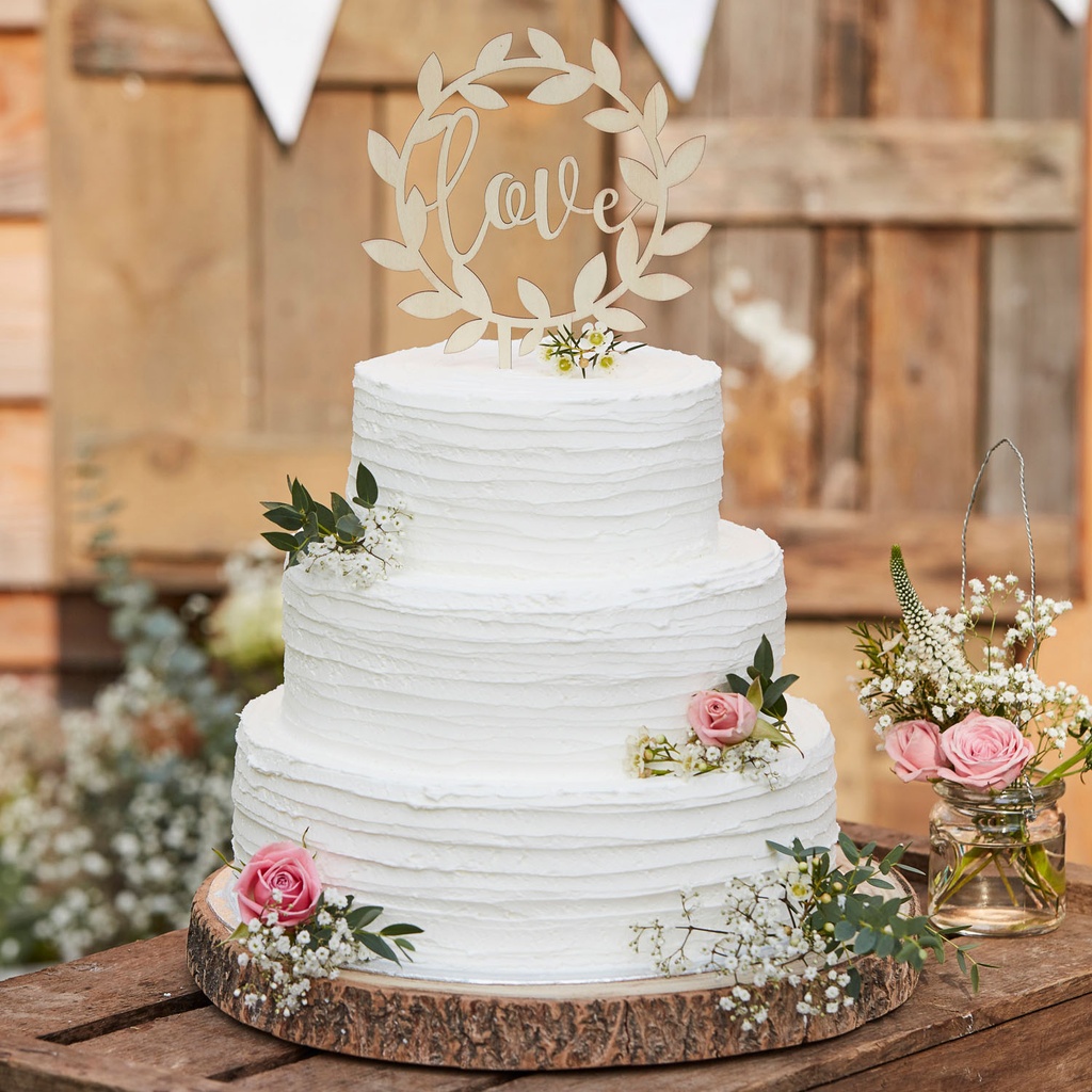 Wooden “Love” Wedding Cake Topper – 15cm x 19cm