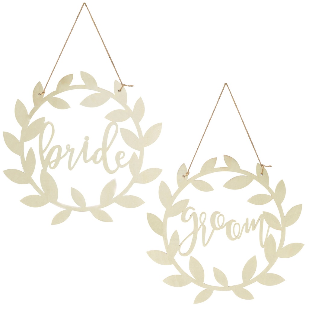 Wooden Bride & Groom Wedding Signs 31cm – 2pk