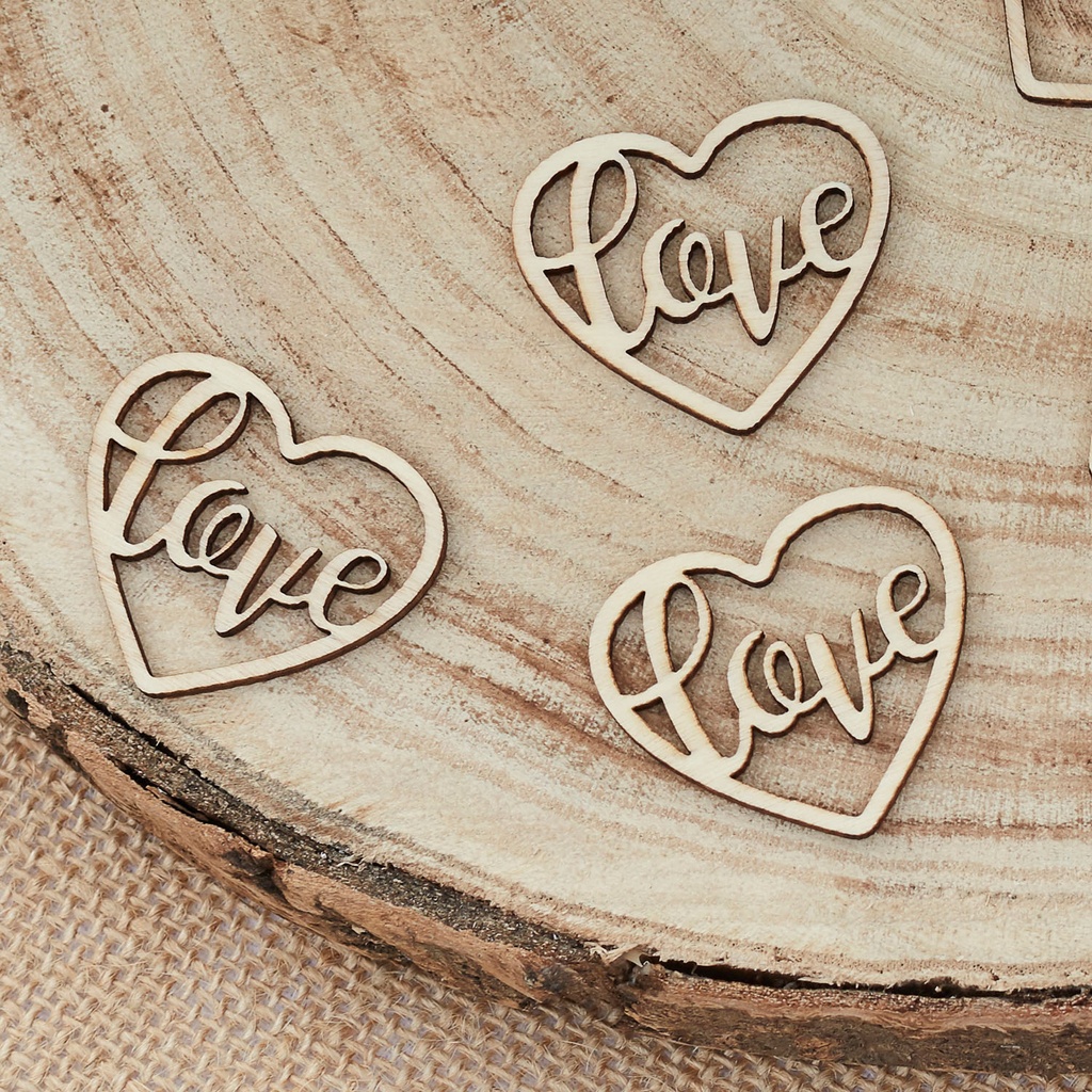 Wooden Heart Love Confetti Rustic Country – 24pk