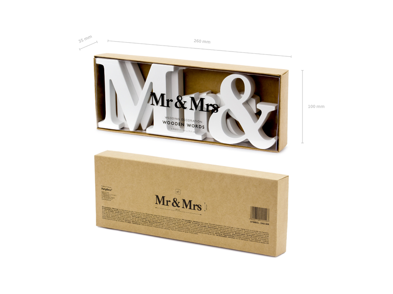 Wooden Inscription Mr & Mrs, White, 50×9.5cm