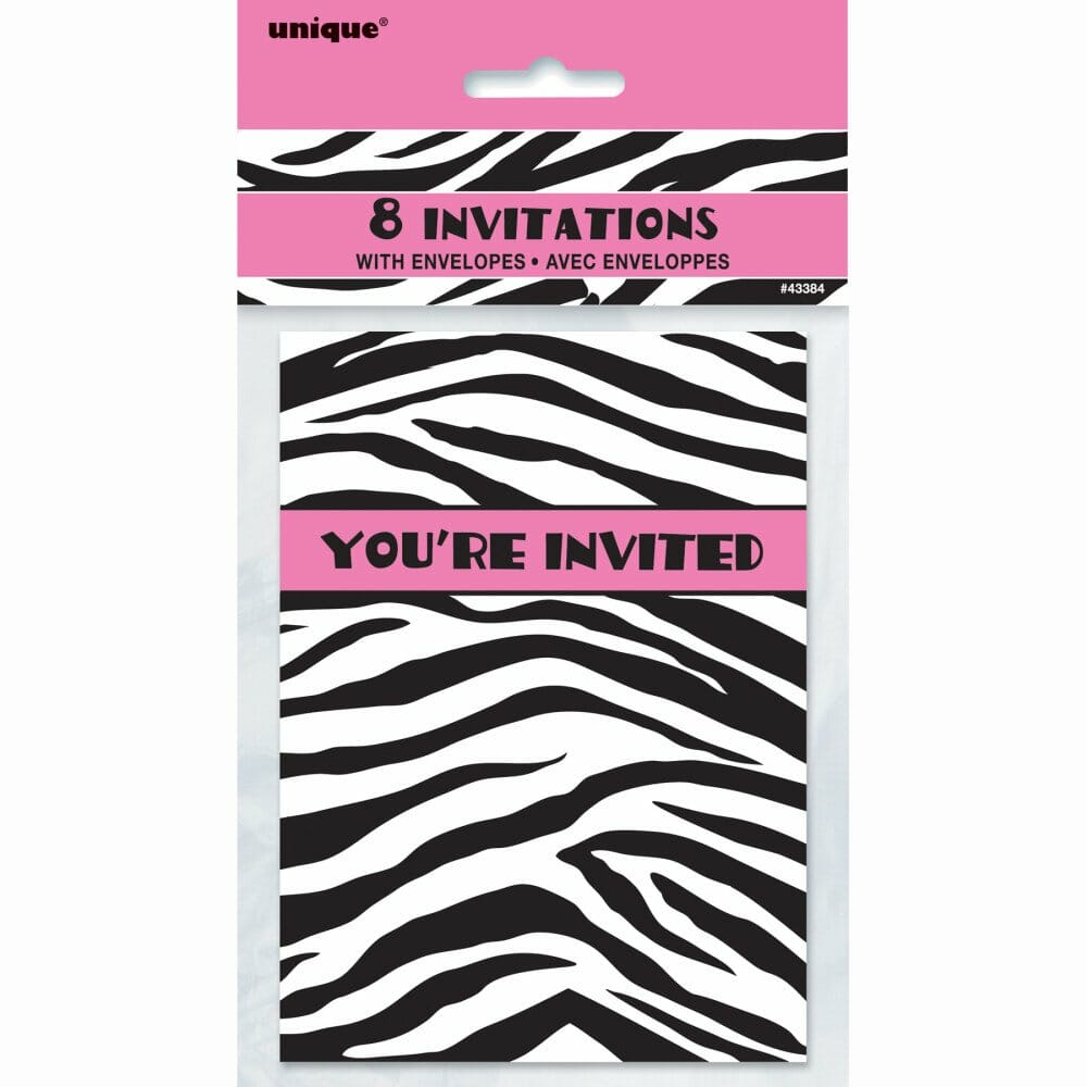 Zebra Passion Pink Invitations – 8pk