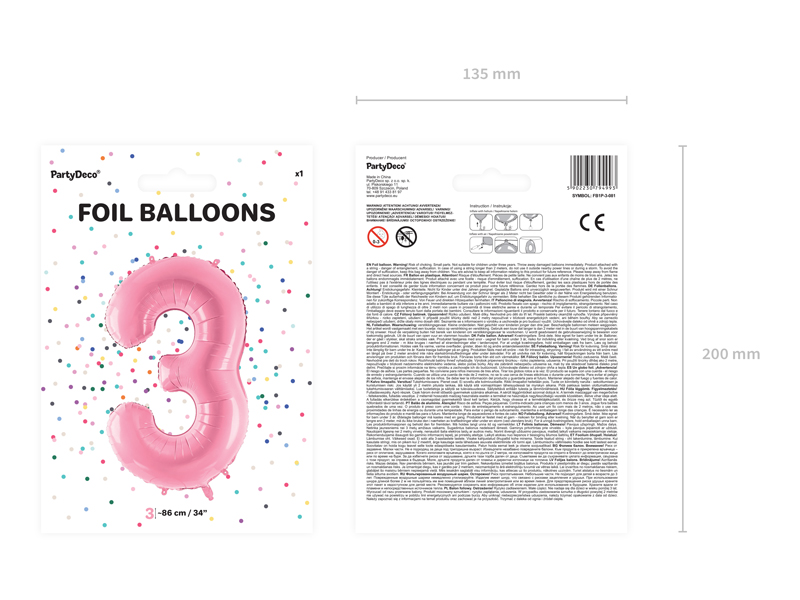 34 Inch Foil Balloon Number 3 – Light Pink