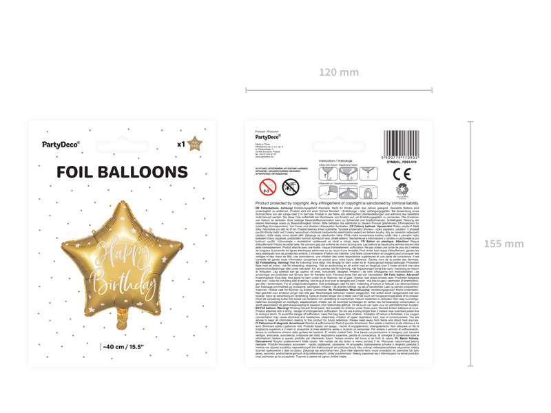 Foil Balloon Happy Birthday, 40cm, Gold