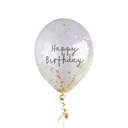 Gold Happy Birthday Confetti 12 Inch Latex Balloons 5pk