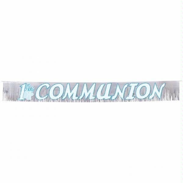 1st Holy Communion Glitter Fringed Metallic Banner Blue 22.8cm x 2.4m
