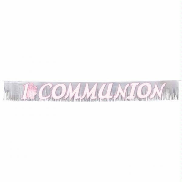 1st Holy Communion Glitter Fringed Metallic Banner Pink 22.8cm x 2.4m