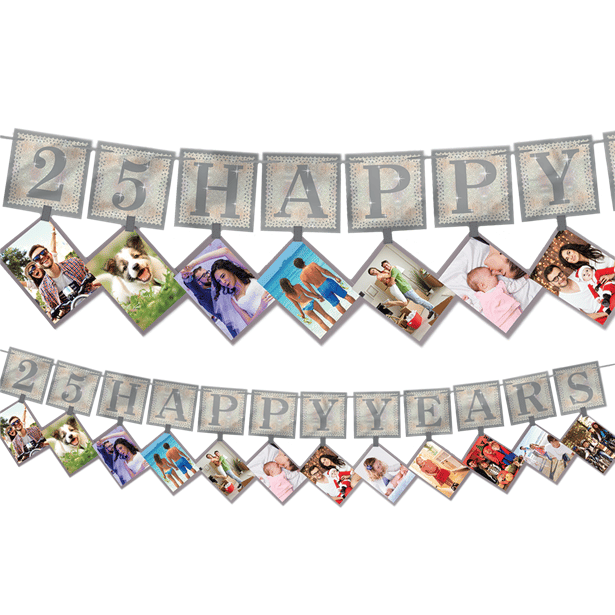 25th Silver Sparkling Wedding Anniversary Photo Garland – 12 Feet