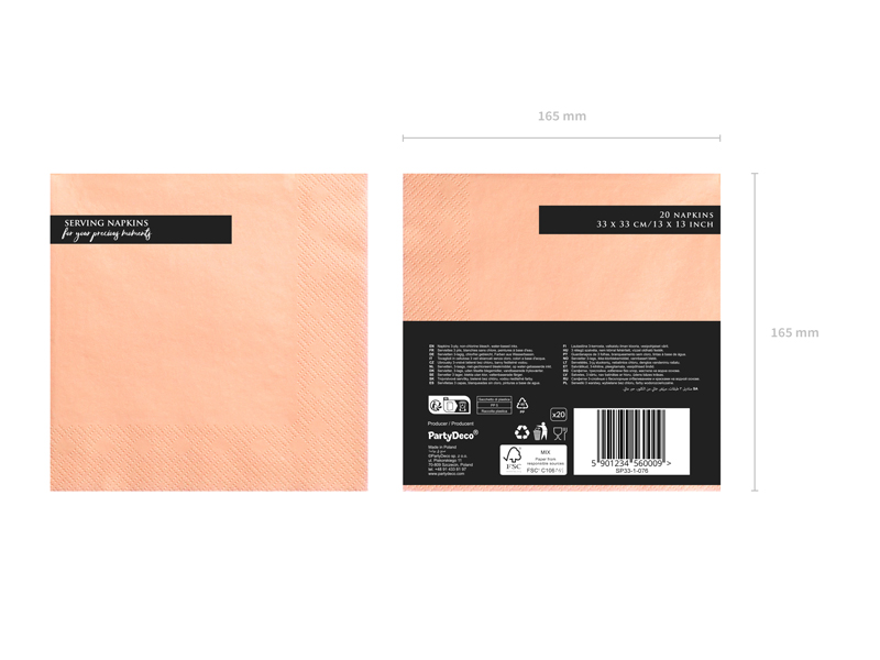 3-Layer Napkins, Salmon, 33x33cm (1pkt / 20pc)