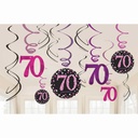 70th Pink Sparkling Celebration Hanging Swirl Decorations – 12pk
