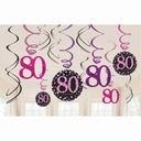 80th Pink Sparkling Celebration Hanging Swirl Decorations – 12pk