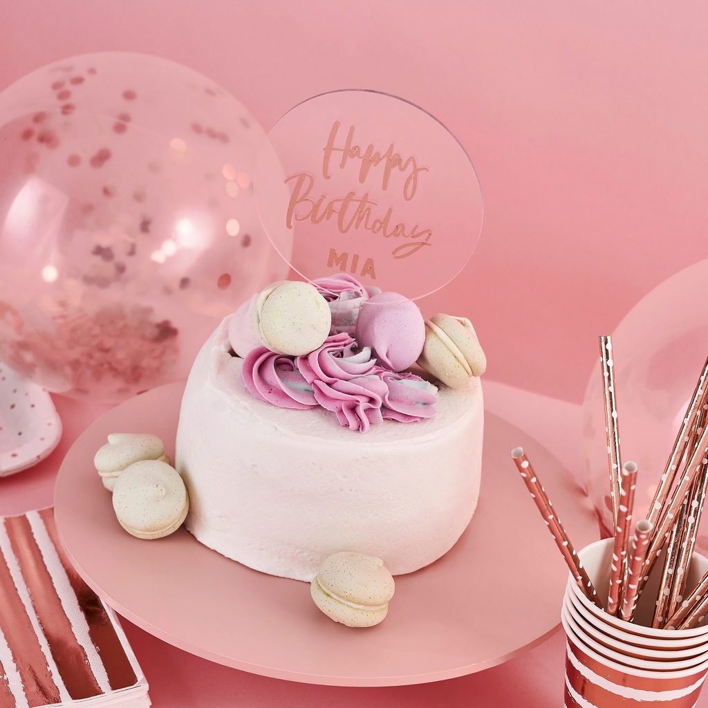 Acrylic Personalised Cake Topper With Rose Gold Sticker Sheets