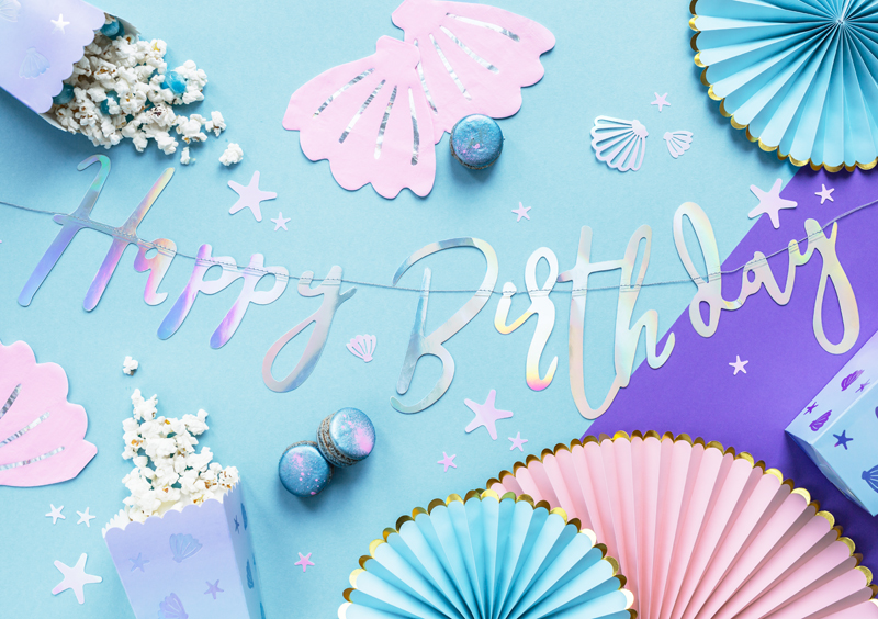 Banner Happy Birthday, Iridescent, 16.5x62cm