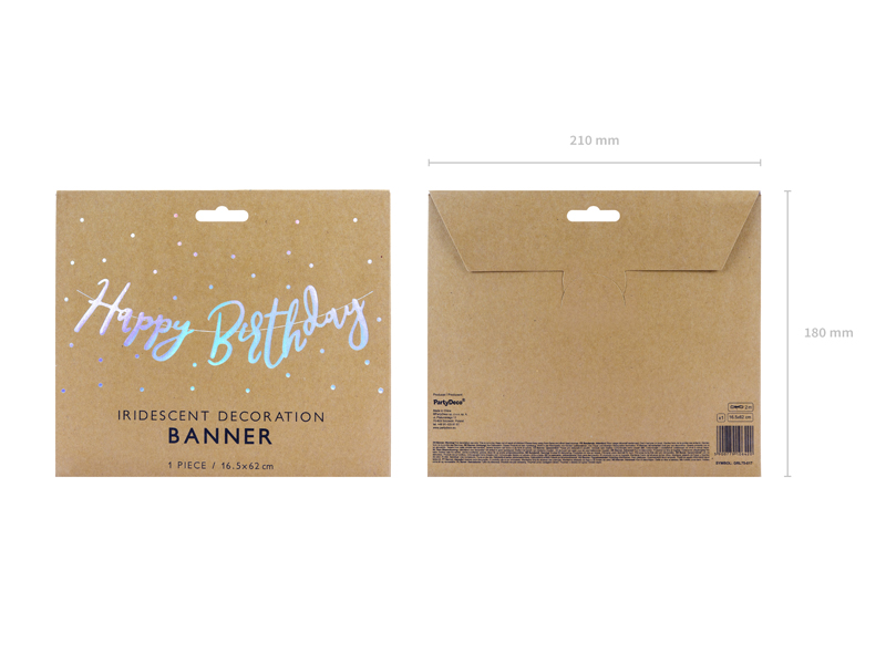 Banner Happy Birthday, Iridescent, 16.5x62cm