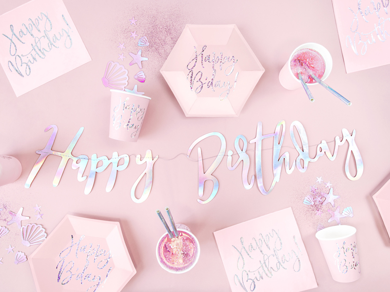 Banner Happy Birthday, Iridescent, 16.5x62cm