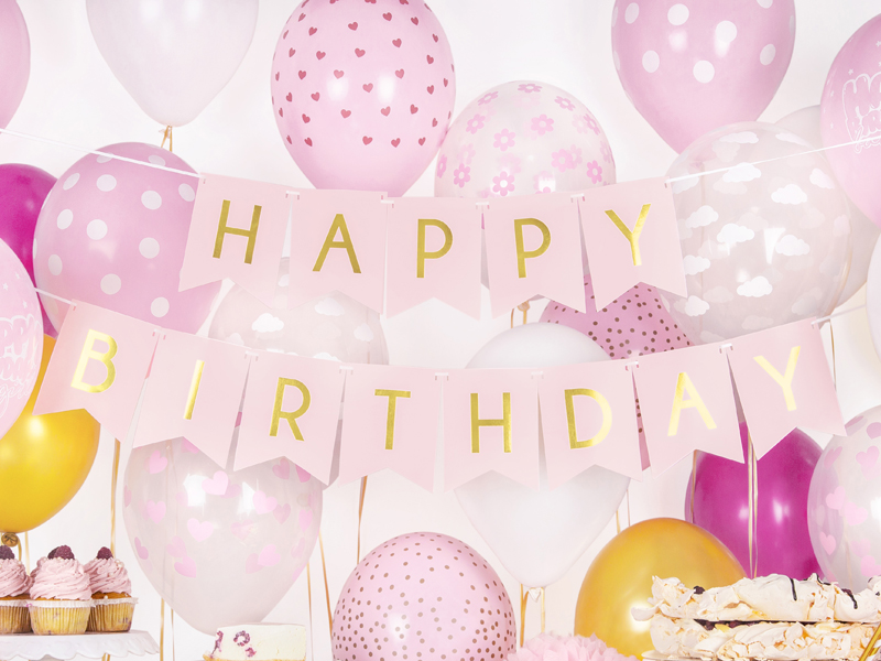 Banner Happy Birthday, Light Pink, 15 x 175 cm