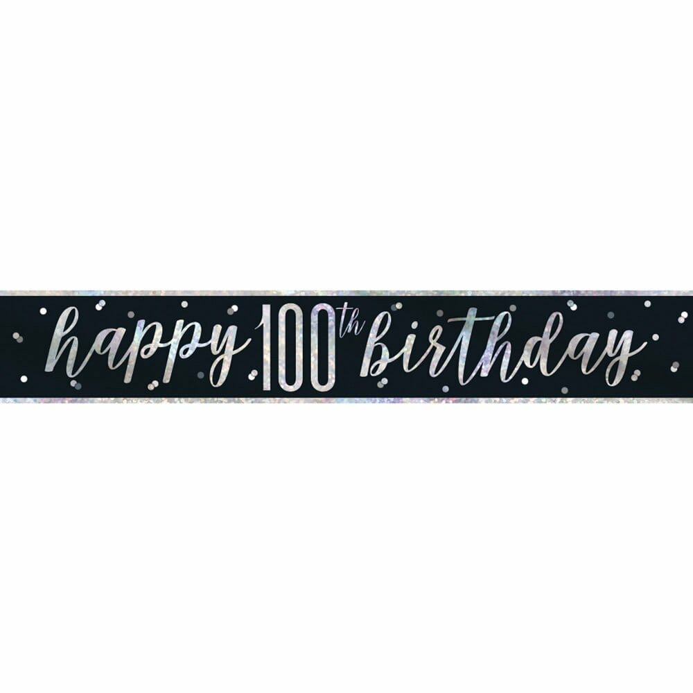 Birthday Black Glitz Number 100 Prism Banner – 9 ft