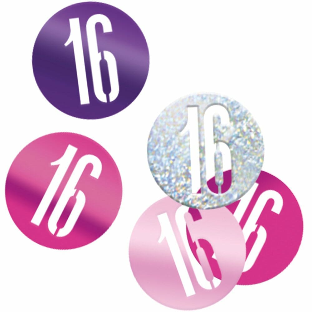 Birthday Pink Glitz Number 16 Confetti – .5oz