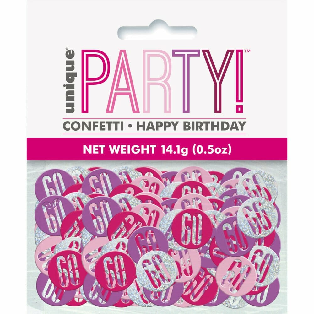 Birthday Pink Glitz Number 60 Confetti – .5oz