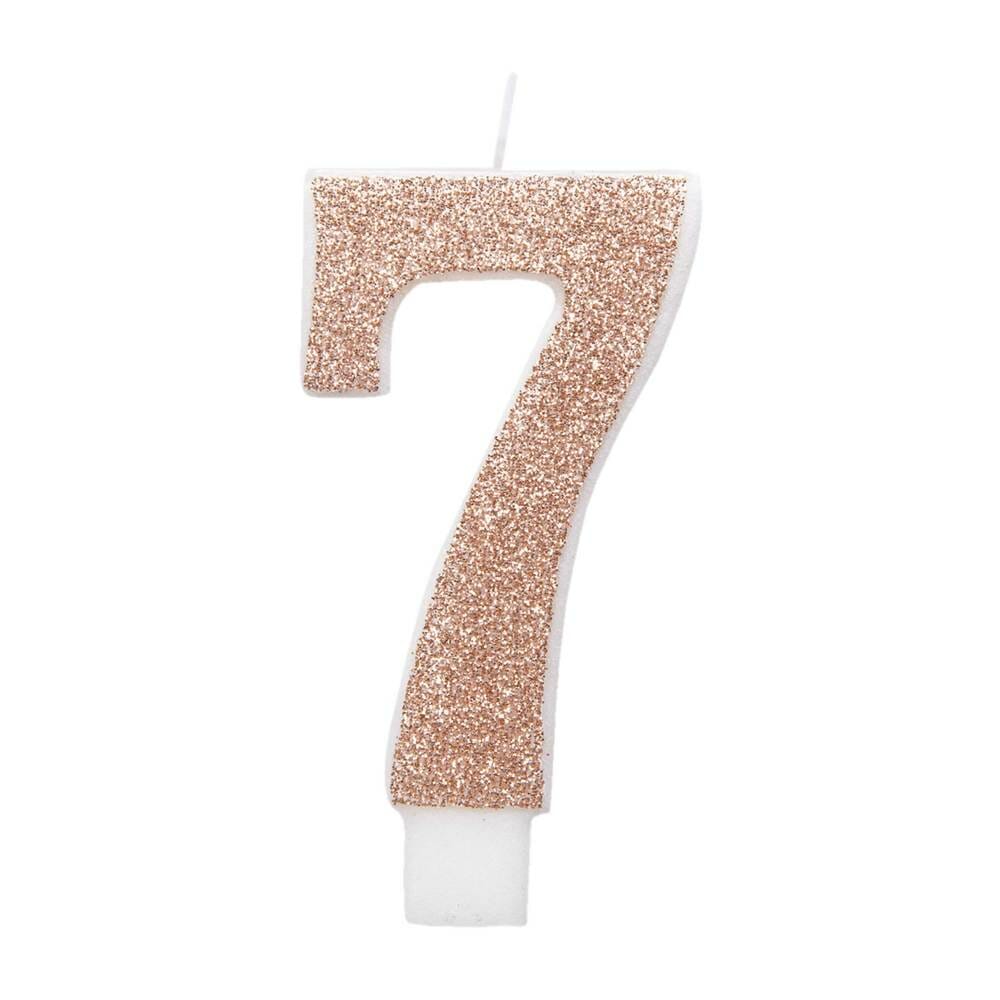 Birthday Rose Gold Glitz Glitter Number 7 Birthday Candle