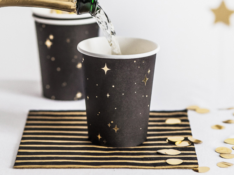 Black & Gold Cups, 260ml (1pkt / 6pc)