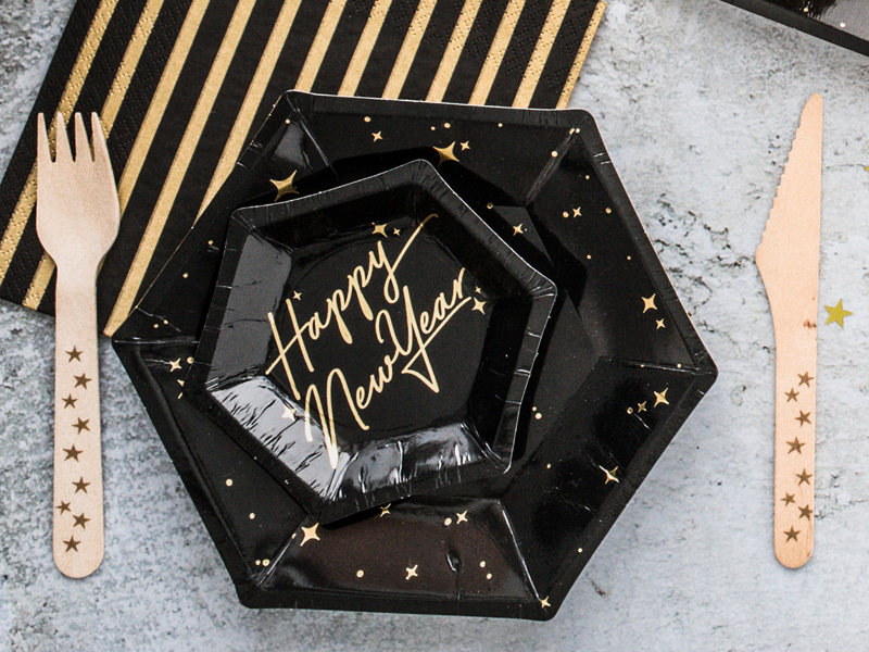 Black & Gold Plates Let’s Celebrate, 20cm (1pkt / 6pc)