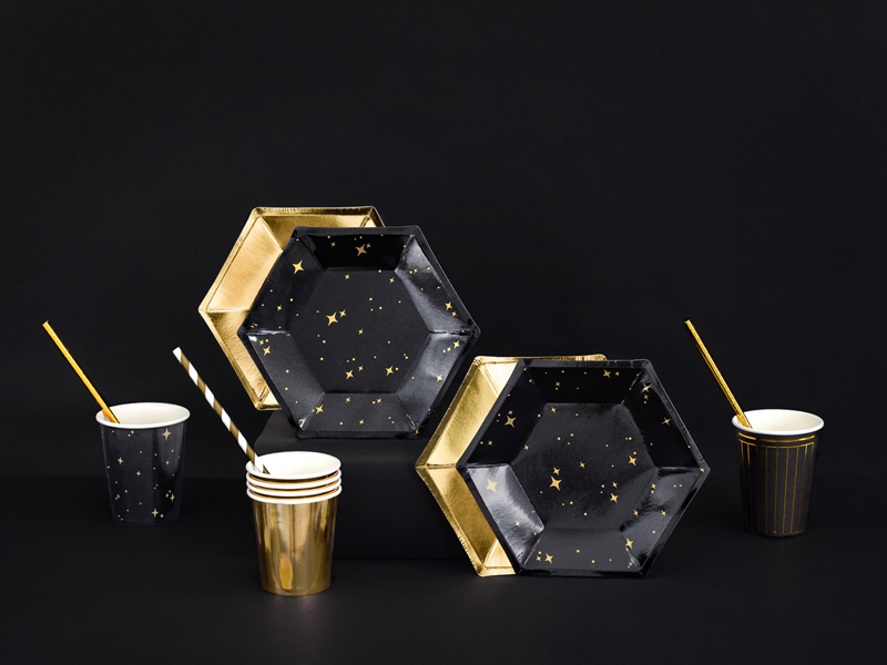 Black & Gold Plates Let’s Celebrate, 20cm (1pkt / 6pc)