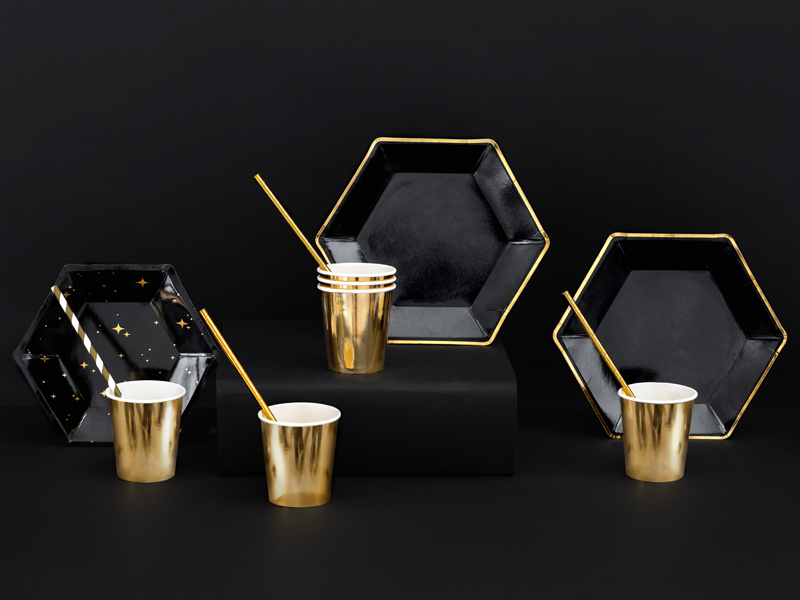 Black & Gold Plates Let’s Celebrate, 20cm (1pkt / 6pc)