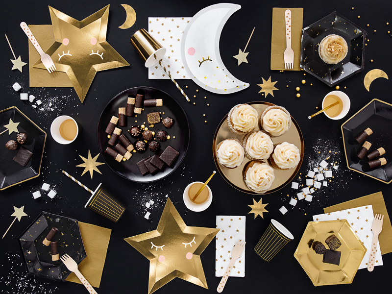 Black & Gold Plates Let’s Celebrate, 20cm (1pkt / 6pc)