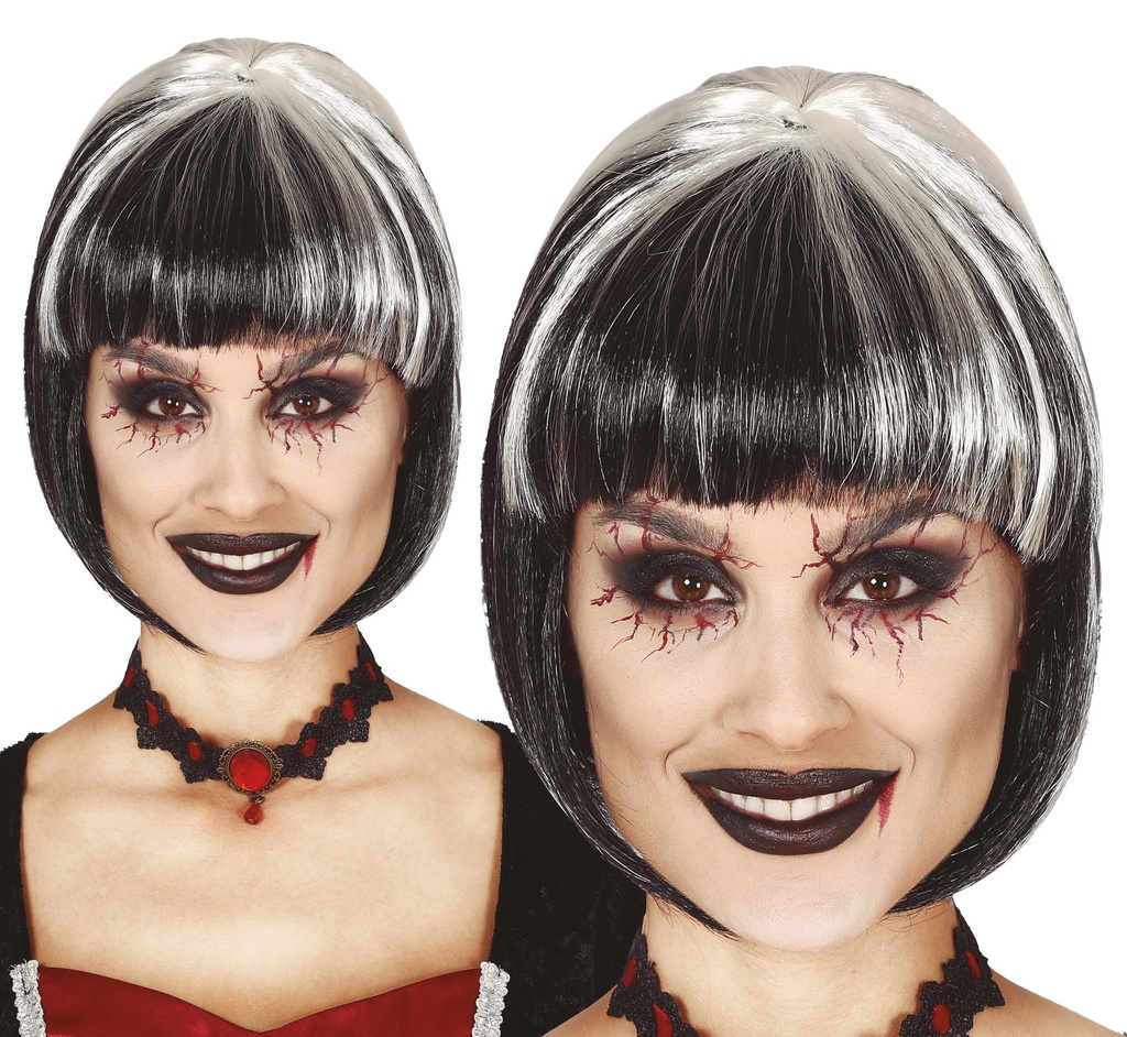Black & Grey Half Lenght Wig With White Streaks – Adult One Size