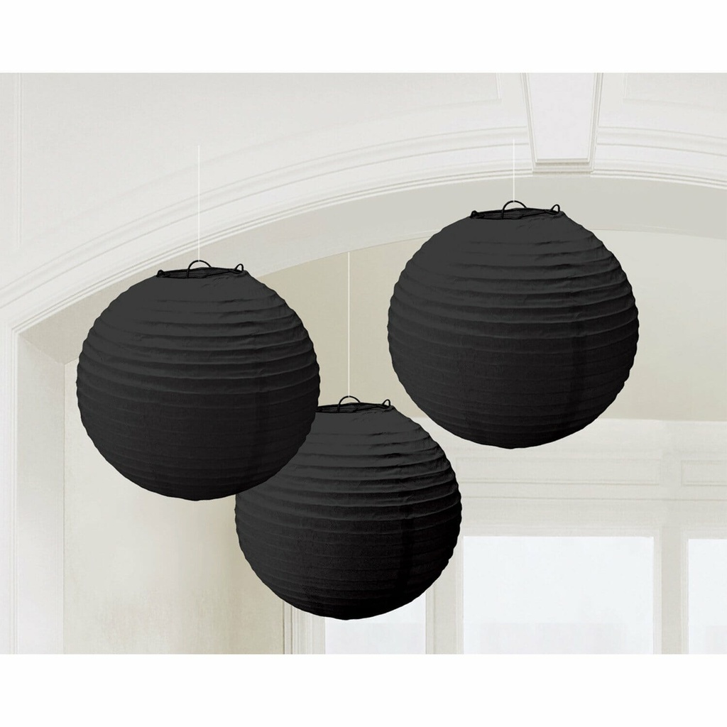 Black Paper Lantern Decorations 24.1cm – 3pk
