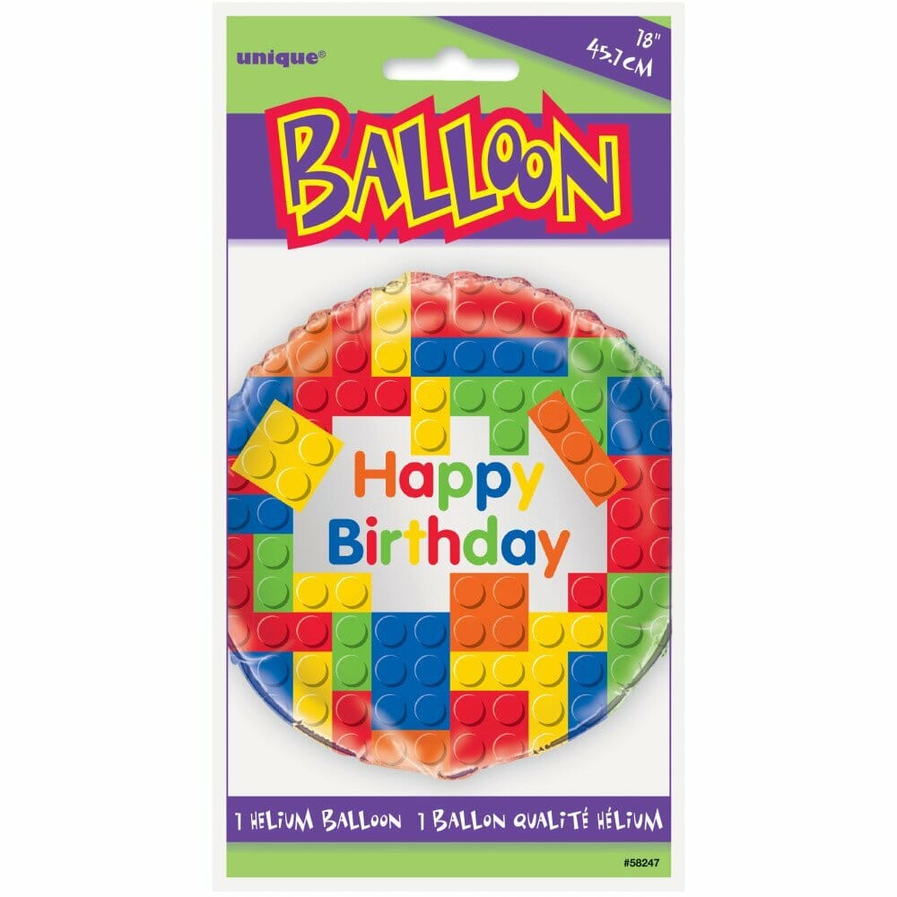 Building Blocks Birthday Round Foil Balloon 18 Inch