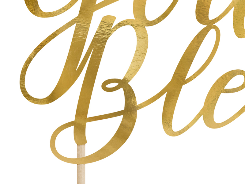 Cake Topper God Bless, Gold, 27.5cm