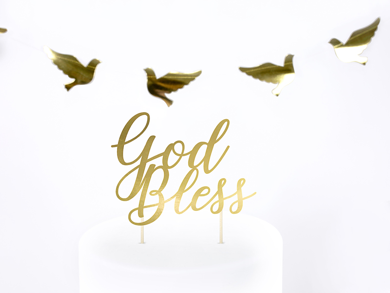 Cake Topper God Bless, Gold, 27.5cm